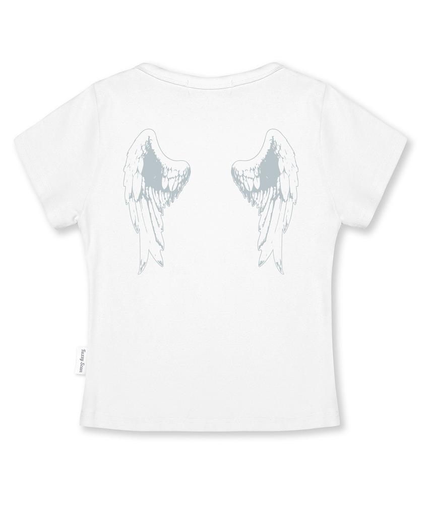 FUZZY SCAN Back Angel Slim Short Sleeve T-Shirt White