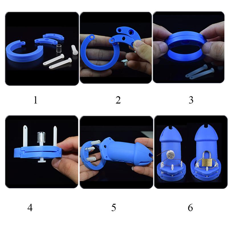FRKO Pink Soft Silicone Male Chastity Cage Device Size S/L Invisible Lock Sex Toys with 5 Cock Ring Penis Sleeve for Men BDSM