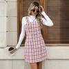 DAFIFY Women's Fashion Spring Fall Plaid Print Sleeveless Suspenders Middle Waistline Casual Dresses