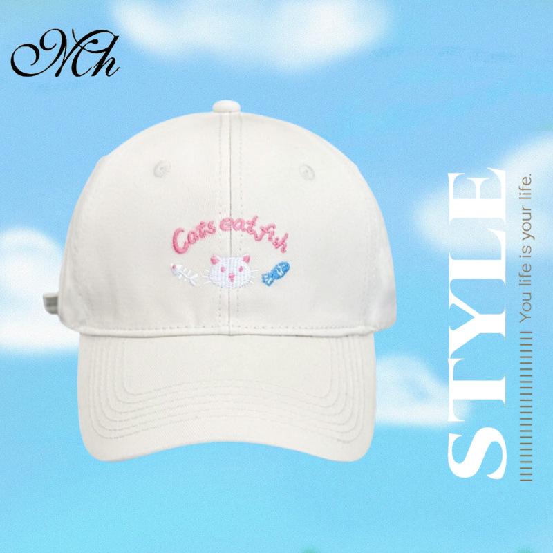 Sweet And Cute Kitten Embroidered Baseball Cap Women'S Summer Japanese Face Small Versatile Sun Hat Sports Cap Tide