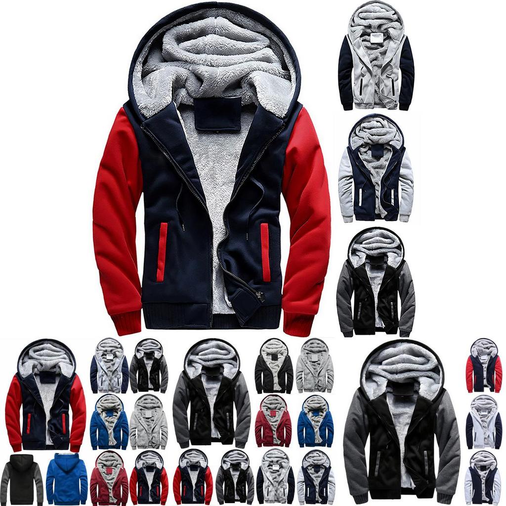 Thick Warm Mens Fleece Fur Lined Hoodie Zip Up Winter Coat Jacket Top Sweatshirt