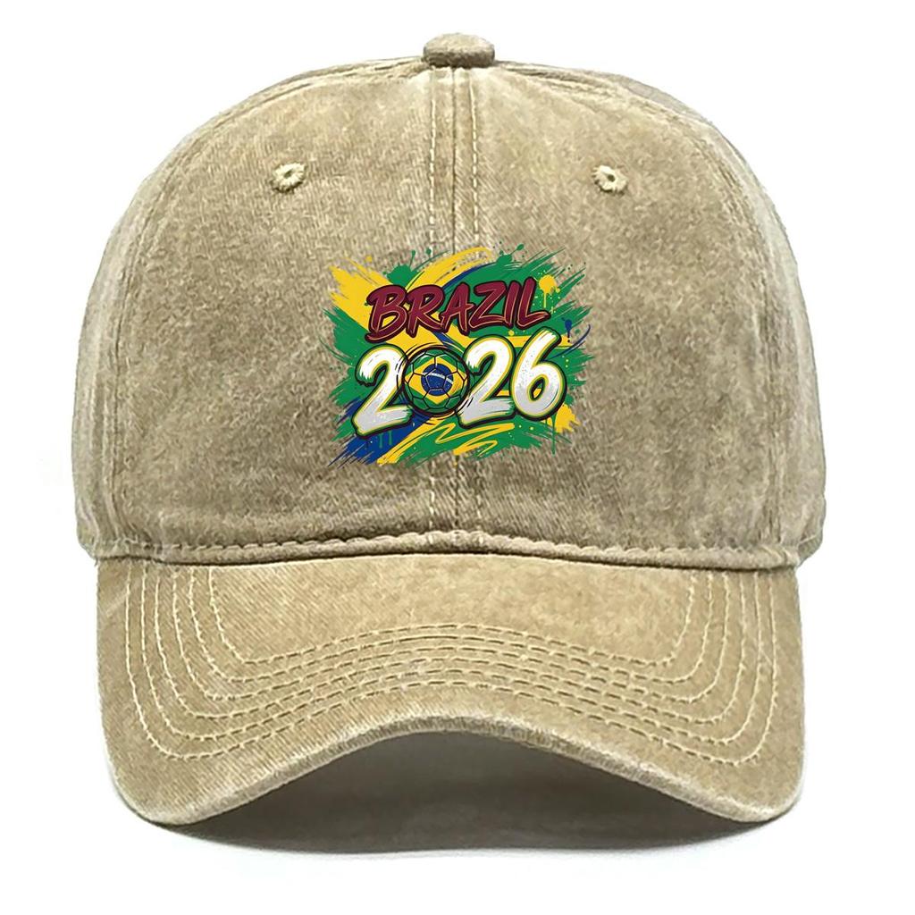 Baseball Hat With 2026 Football Soccer "BRAZIL" Flag Printed , Adjustable Sun Hat Hip Hop Non-Stretch Fabric Leisure Unisex Dad Hat