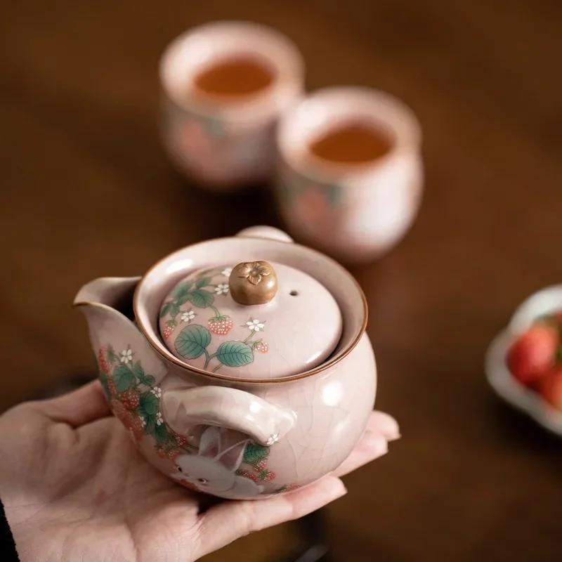 Cute Rabbit Porcelain Chinese Yin Ru Teapot Tea Ceremony Teaware Set Milk Oolong Tea Kettle Tie Guan Jasmine Pink Yao Type