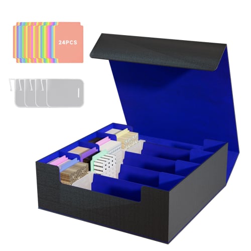 Trekkers PU Leather Card Box, Holds 3000 Cards (4 Columns), Vertical Card Storage, 4 Compartments, 24 Baffles, Trekkers Card Box, PU Leather Storage B