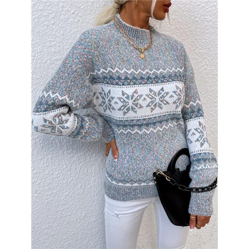 Half Turtleneck Snowflake Sweater Women