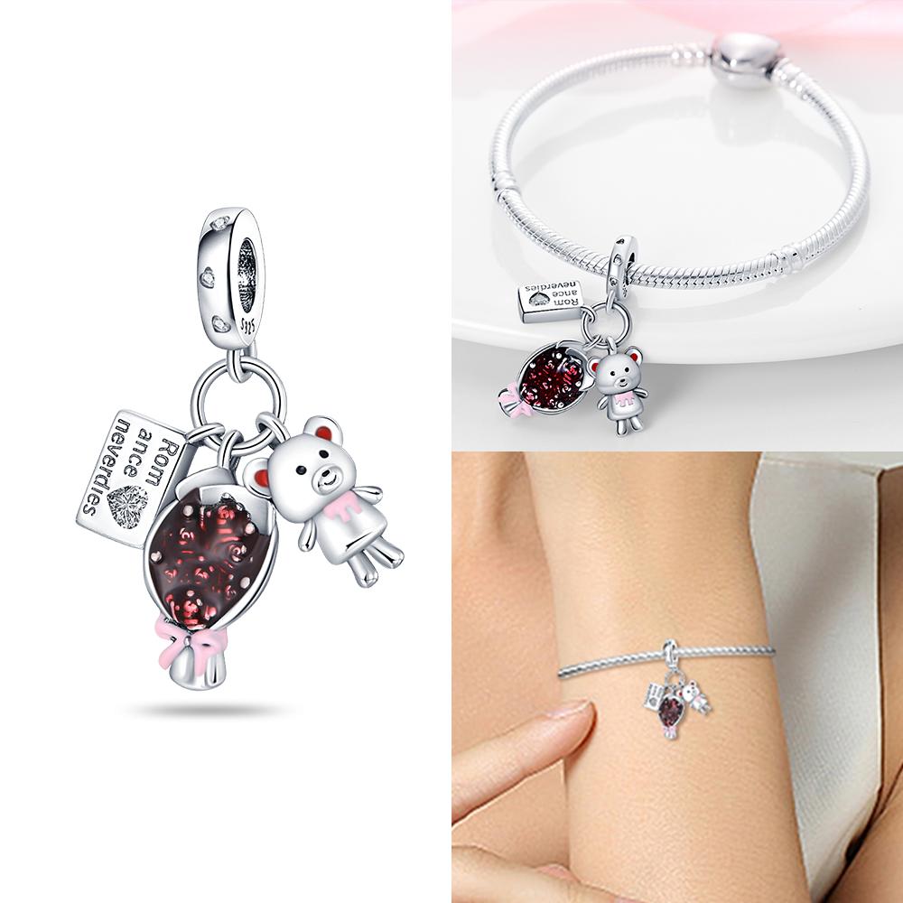 Charms Copper Original Red Heart Bicycle Love Couple Pendant Bead Fit Bracelet Valentine'S Day Fine Gift Women Jewelry Diy