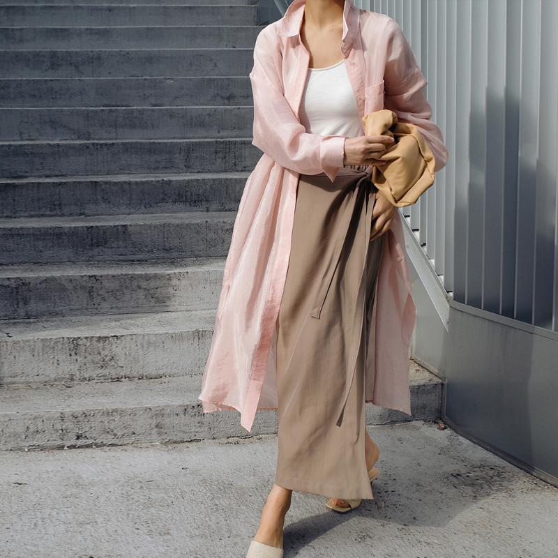 Johnature Coreeană lungă femei cardigan cămăși vară soare protecție simplă toate se potrivesc cu fante libere bluze femei