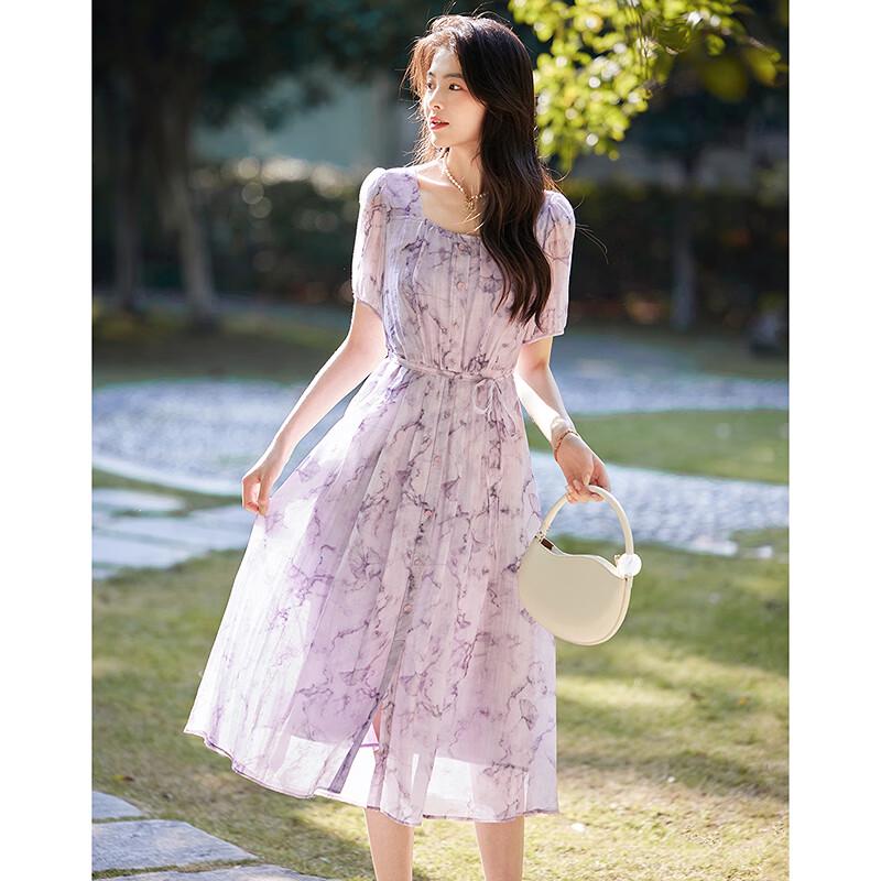 Women's Elegant Short Sleeve A-line Midi Dress