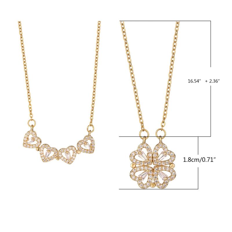 Heart Shaped & Four Leaf Clover Convertible Pendant Necklace Advanced Sense Necklace Crystals Jewelry for Women Girls