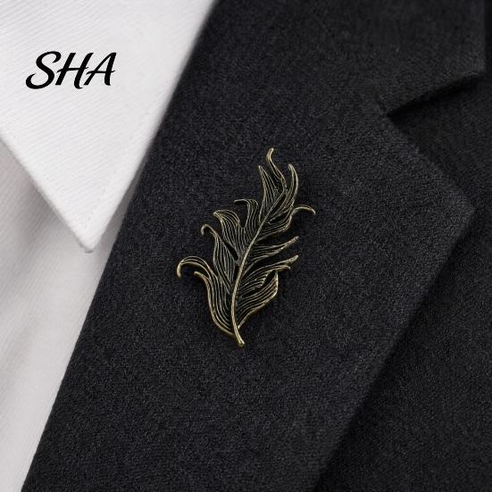 Casual Jacket Accessory Men Suit Lapel Pin, Feather Apricot Leaf Design Brooch Scarf Fixing Pin Zinc Alloy for Shirt Collar Coat Cardigan
