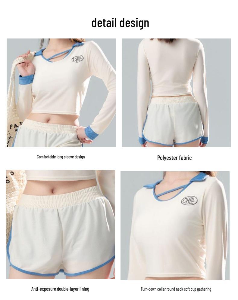 Korean Style 2025 Women's Slimming Sports Swimsuit: 4-Piece Set with Long Sleeves and Split Flat-Leg Design