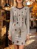 Women's printed round-neck oversized dress, comfortable fall/winter pullover shirt,Long-sleeved and fitted dress