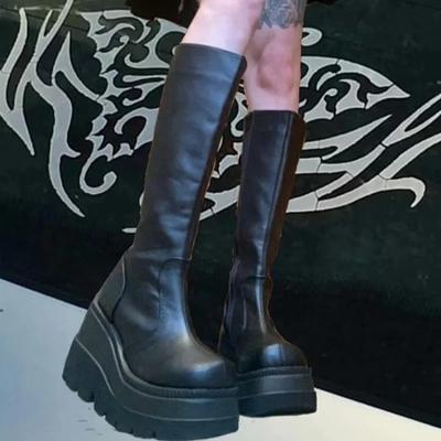 2025 New Fashion Platform Women Combat Winter Heels Quality Long Thigh High Zipper Knee High Boots Botas Mujer Platform Shoes