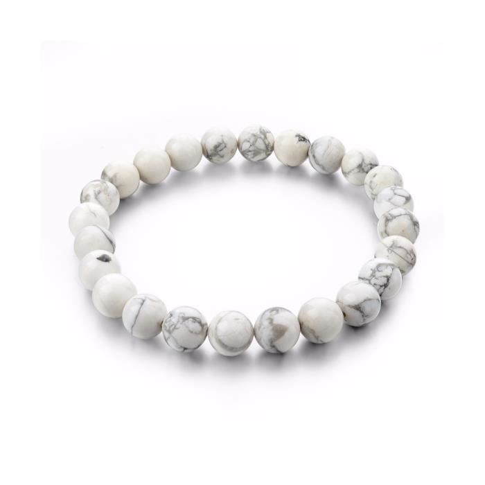 Bracelet Lithothérapie en Howlite naturelle. Ancrage, relaxation, méditation. Noir & Blanc