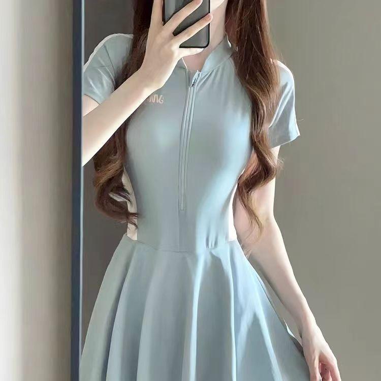 Traje de Baño Profesional Ropa de Baño para Aguas Termales Hada Mujeres de una Pieza Sexy Cubre Vientre Manga Corta Estudiantes