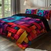Geometric Colorful Plaid Duvet Cover Set Breathable Woven Polyester All-Season 3 Piece Set with 1 Duvet Cover and 2 Pillowcases