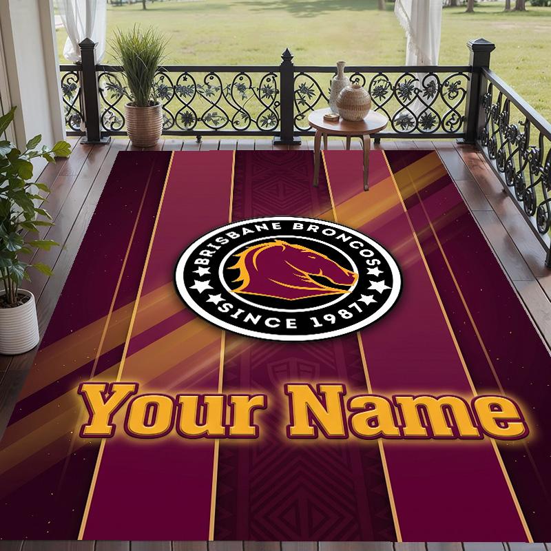 Custom Text Printed Rug Brisbane Broncos Non Slip Floor Carpet For Home Room Decor