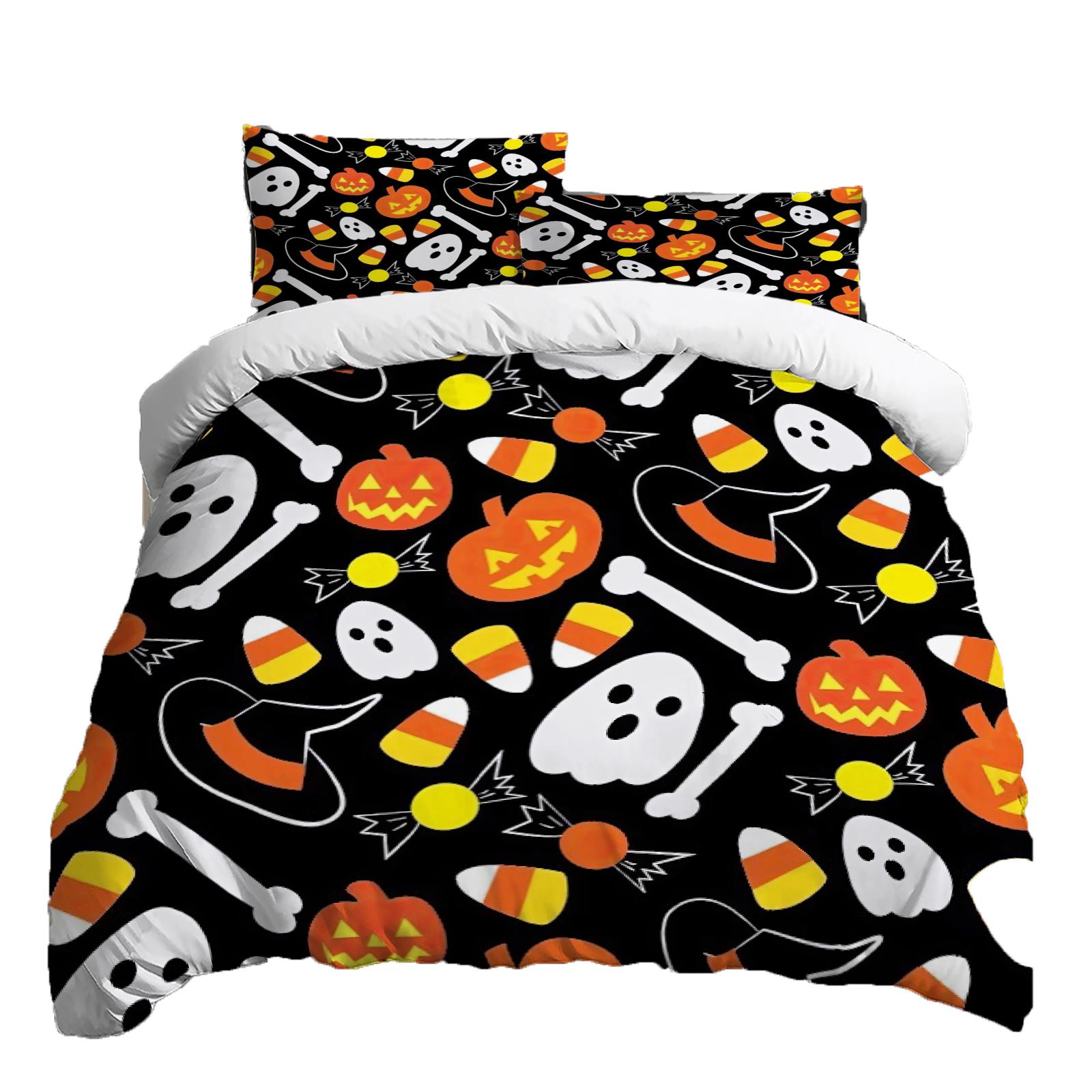 

Хэллоуин Комплект постельного белья из трех предметов Пододеяльник Наволочка Матовая ткань Утолщенный XS чёрный