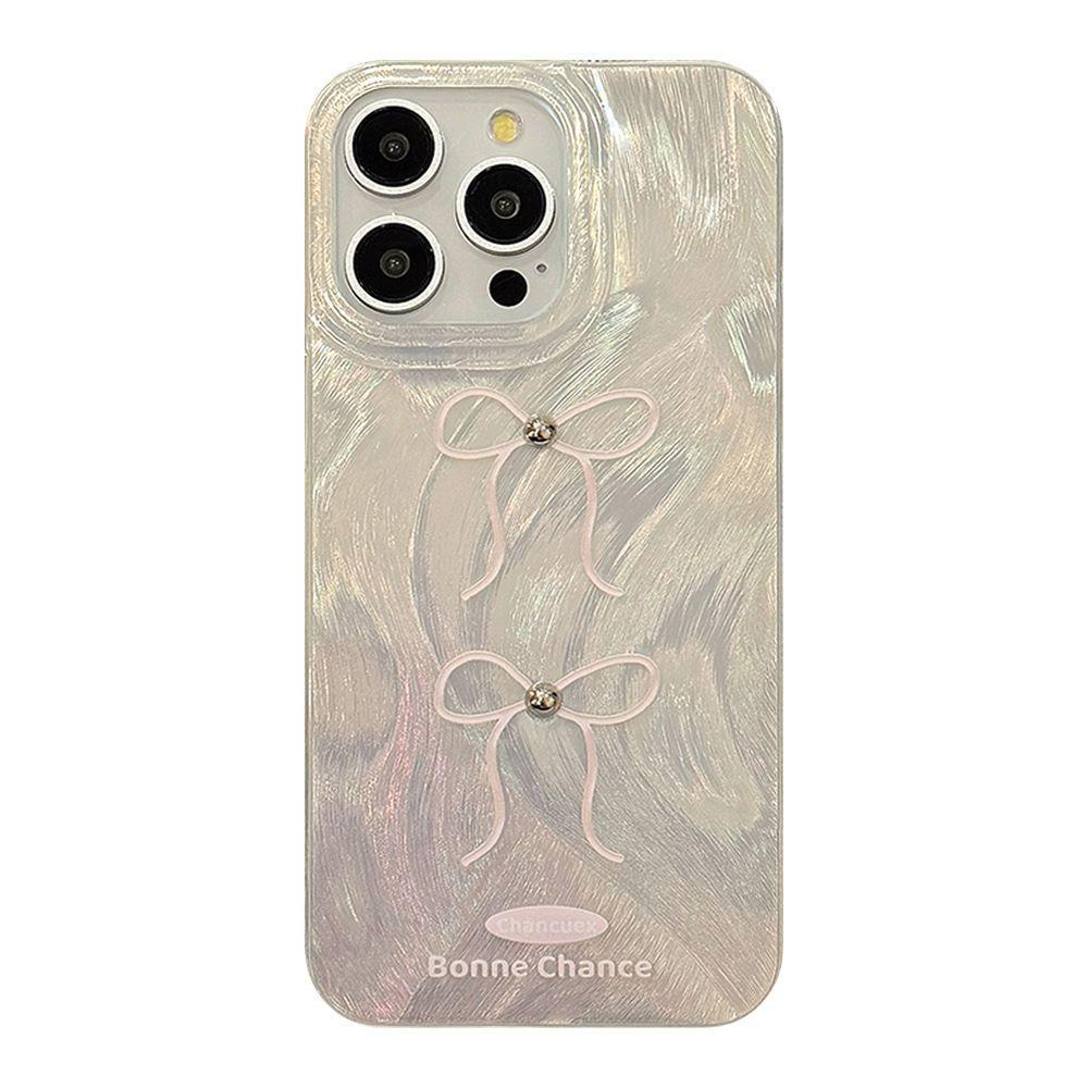 Electroplated silver bead bow is suitable for iPhone16promax Apple 14 laser mobile phone case 12/13 large hole 15.