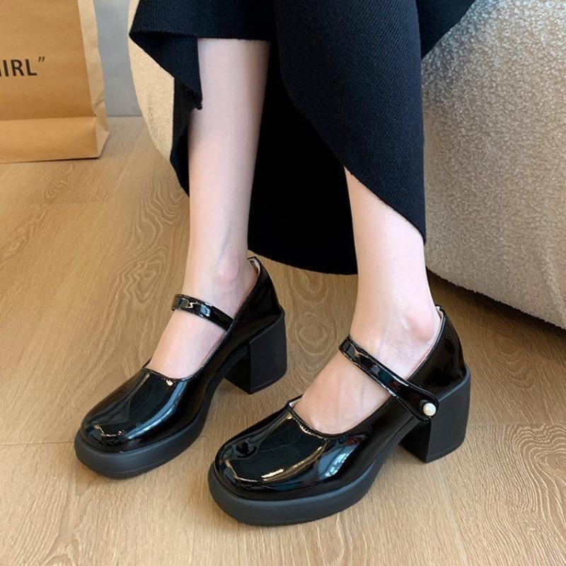 Fashion Comemore High-heeled Single Shoes Solid Leather Fashion Pumps for Women Spring Autumn Platform Mary Jane Heels Women's Shoes