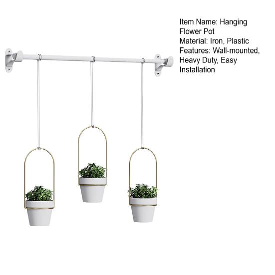 1 Set Hanging Plant Pot Wall Plant Hanger Includes Adjustable Metal Rod 3 Planters And Nylon Ropes Flower Pot Hanger