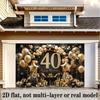 2D 40th Birthday Backdrop Black Gold Glitter - 40 Years Old Party Photography Background