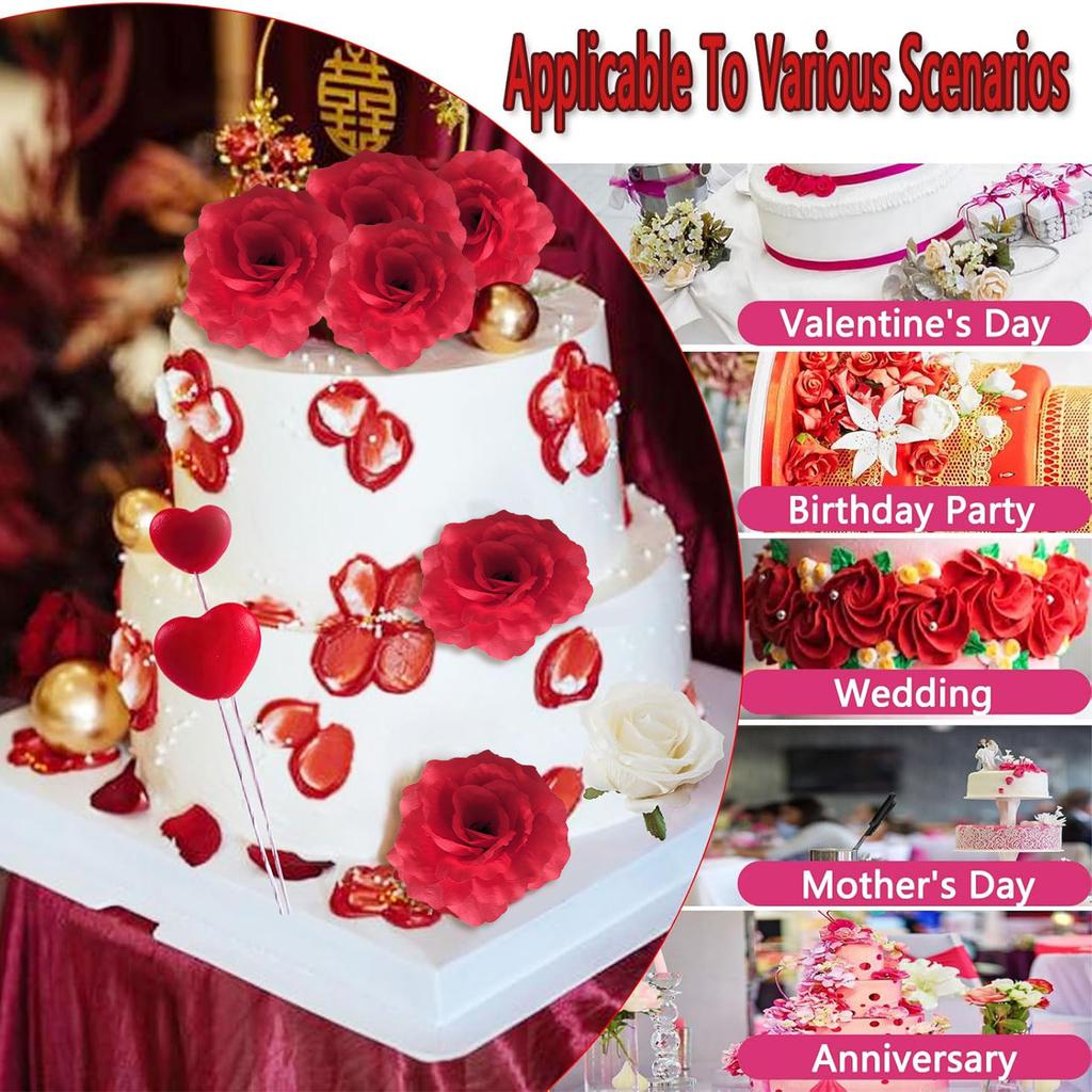 Valentine's Day Cake Topper Roses Sweet Love Heart Valentine's Day Theme Birthday Party Cake Decorations Supplies for Wedding