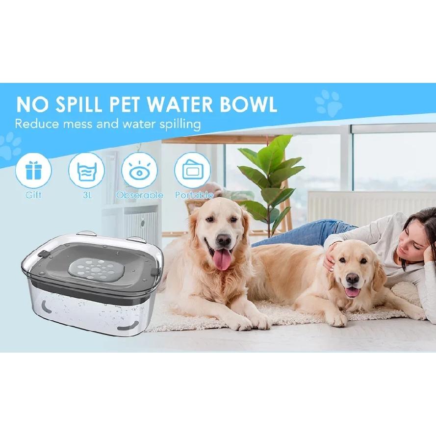 2L Spill Proof Pet Dog Cat Water Bowl Reduce Refill, Anti Splash No Mess Dispenser Dripless Slow Drinking Water Bowl