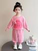 Girls' Little Monster Print Sweatshirt & Sweatpants Set - Spring/Autumn Casual Two-Piece Outfit