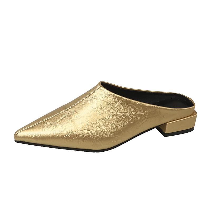 

Spring 2026 Korean Version New Niche Pointed Toe Toe Flat Half Slippers for Women Wearing Low Heels on The Outside 35 золотой