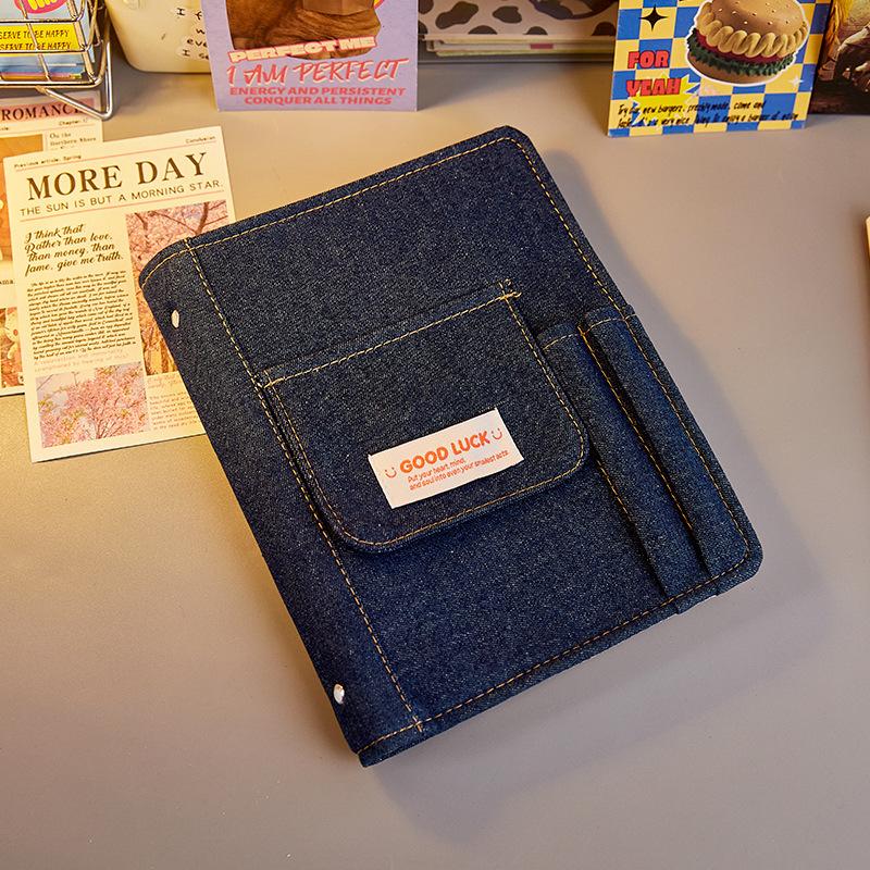 Custom Logo American Retro A5 Notebook High-Value Mini Style Loose-Leaf Planner 100 Inner A3 Student Diary Denim Inspired Design