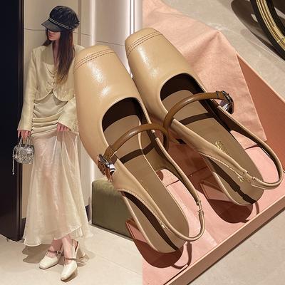 Fashion Women's Sandals Summer New Leather High Heels Square Head Buckle Bao-head Sandals Casual Fashion Non-slip Soft Soled Sandals