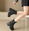 Fashion 10cm Synthetic Leather Motorcycle Boots for Women Winter Autumn High Thick Heels Platform Chunky Short Booties Shoes