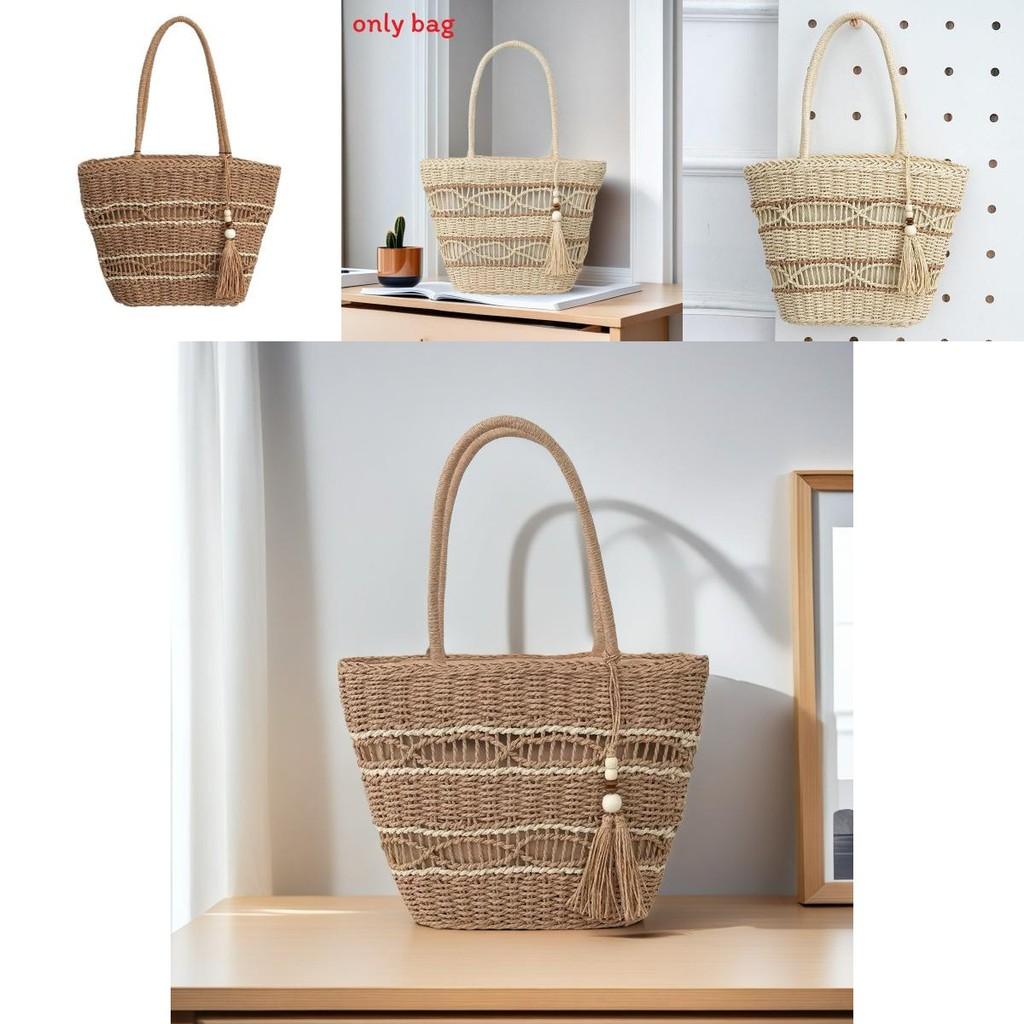Simple Color Blocking Ripple Pattern Women Woven Tote Bag For Casual Daily Use