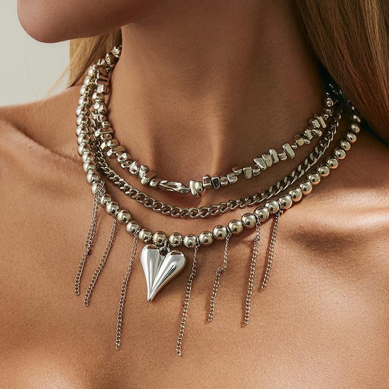 Ingemark Trendy Exquisite Love Heart Pendant Choker Necklace for Women Boho Silver Color Tassel Metal Chain Wedding Neck Jewelry