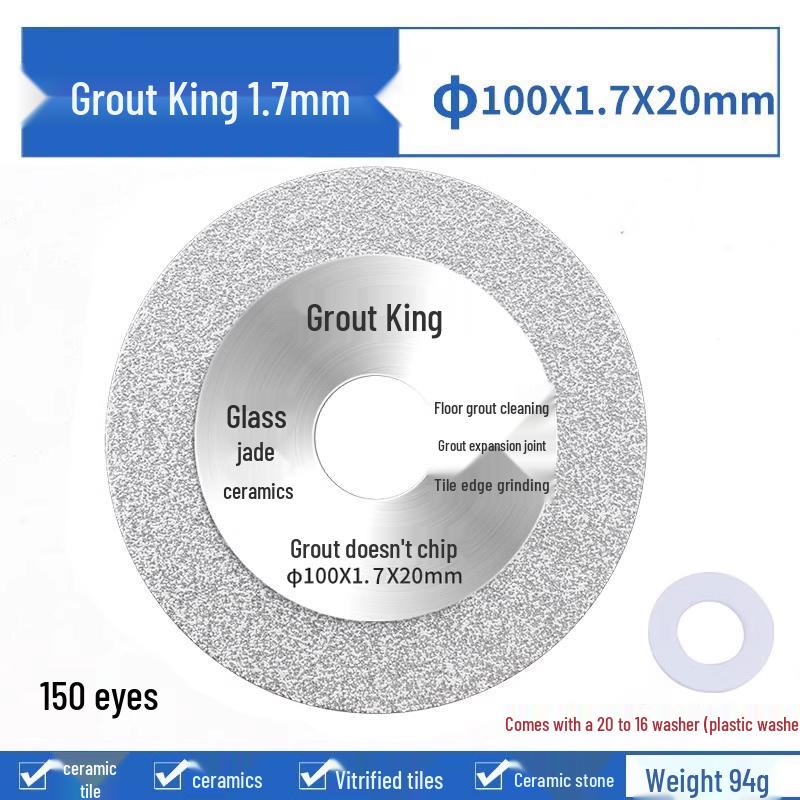 Glass King Brazed Diamond Cutting Disc for Angle Grinders - Ideal for Tile, Jade, Stone, Grout Removal, Grinding, and Dry Cutting