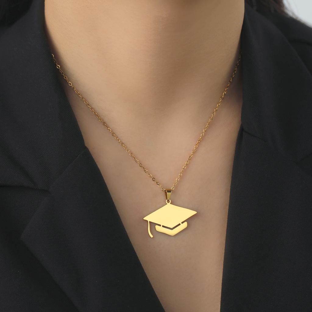 Cazador University Graduation Bachelor Cap Necklaces for Women Men Stainless Steel Anniversary Gift Necklace Jewelry 2026 New