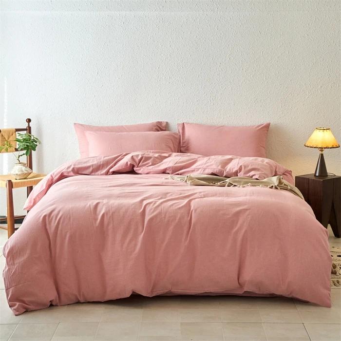

100% Washed Cotton Yarn-Dyed 4-Piece Duvet Set 1 Duvet Cover+ 2 Pillowcases+ 1 sheet Ultra-Soft Bedding Set 1.2m sheet 3pcs