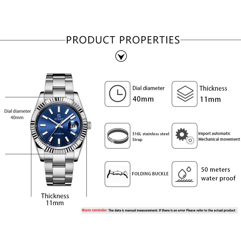 Start Men's Watch Luminous Scale Dial Automatic Mechanical Watch Date Function Waterproof Metal Watch