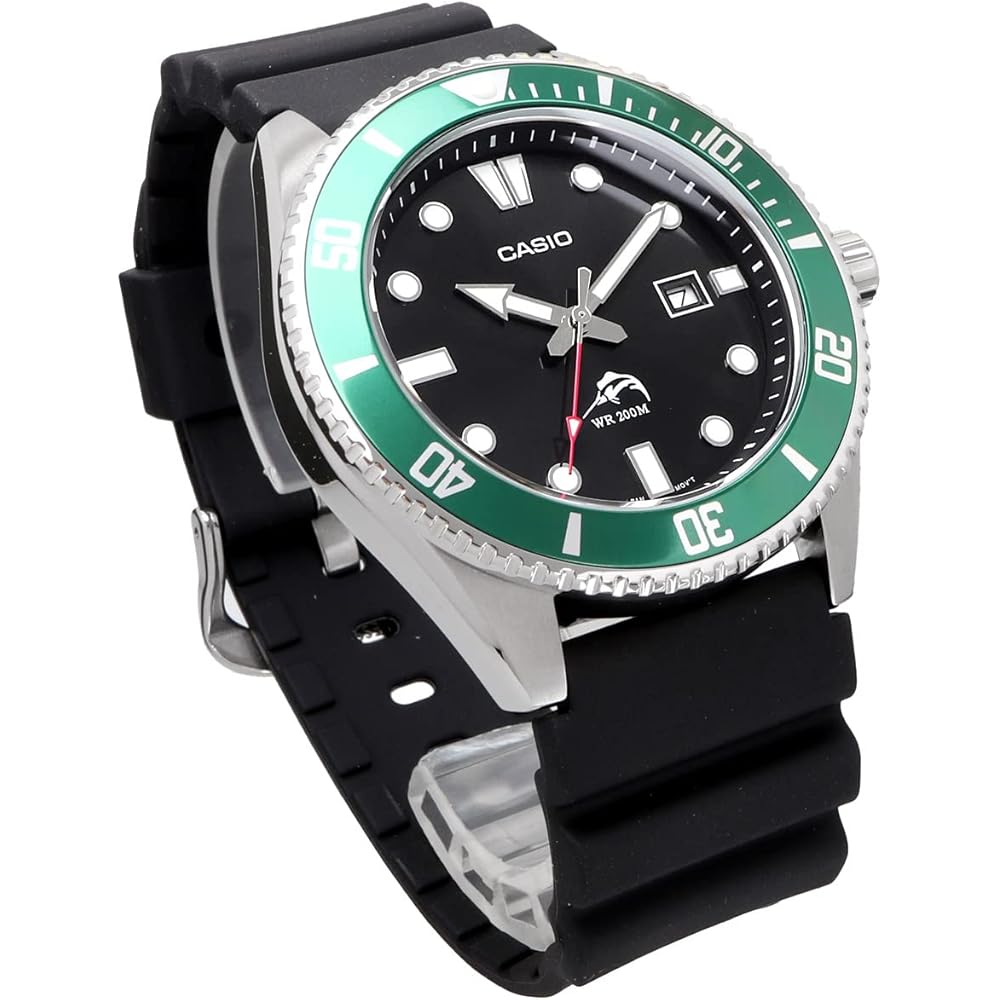 Casio Standard Analog Sports Watch 20 ATM Water Resistant Green Bezel Men's MDV-106B-1A3V with Urethane Band