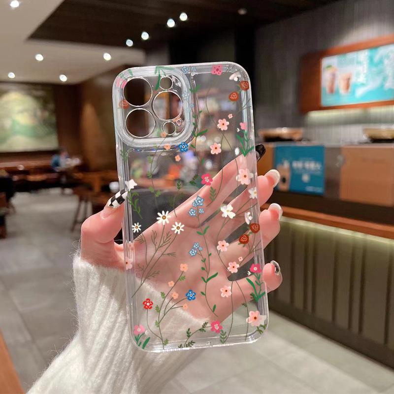 Hot-selling French retro fresh vine floral transparent mobile phone case iPhone17 anti-drop all-inclusive Apple 15