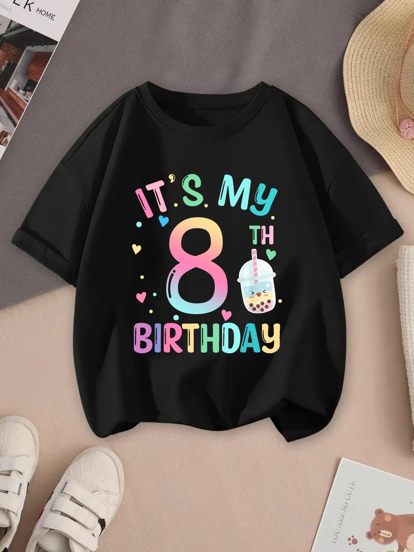 European sizes Girls 8th Birthday T-Shirt Graphic Tee with Colorful Sprinkles Cupcake Design Round Neck Casual Summer Top for Youngsters 98cm