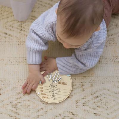 Baby Announcement Sign Hello World Newborn Sign Wooden Birth Announcement Sign Keepsake Baby Shower Gift for Nursery Decor Photo Prop