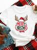 (Asian Size) merry Christmas new year o-neck Women's Top T Clothing Print bow style trend Short Sleeve T-shirts Fashion holiday Graphic Tee