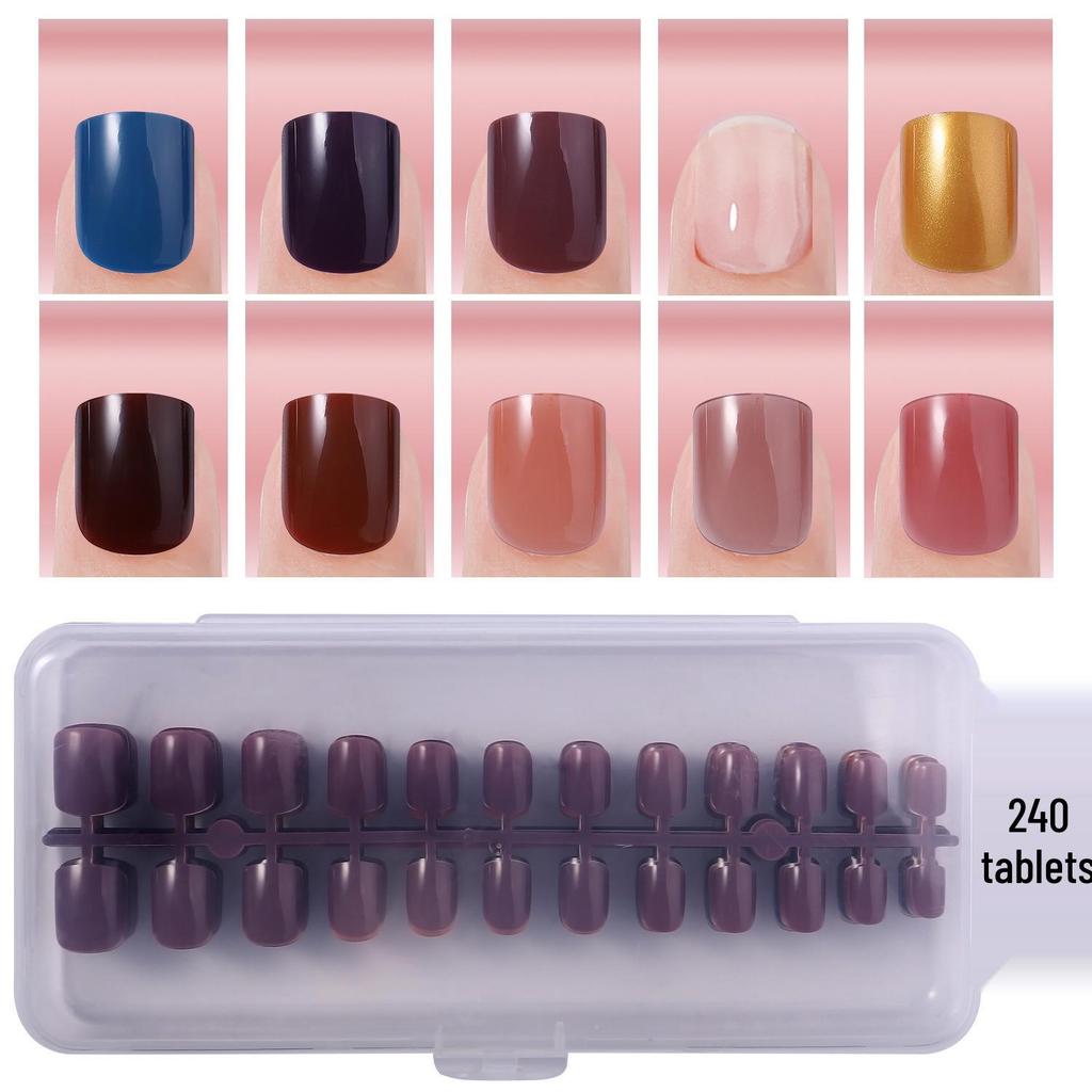 Colored Glitter Nail Art Tips - 240-Piece Set with Various Styles and Multiple Colors, Boxed Fake Fingernail Stickers