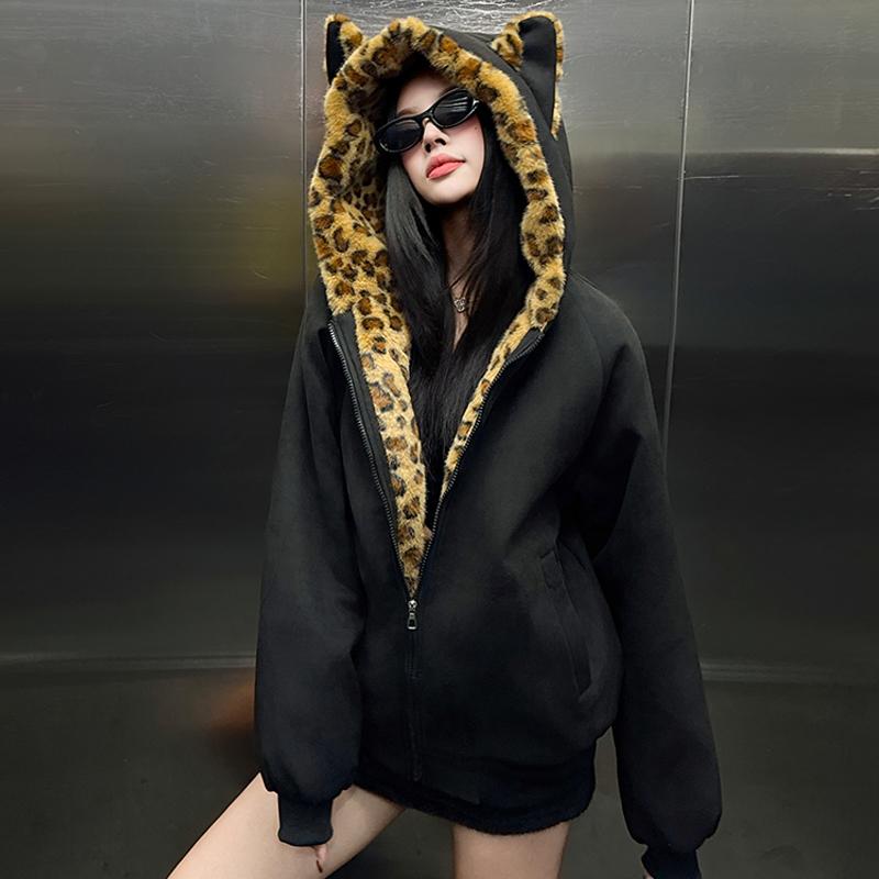 Modne damskie parki Zimowe kurtki z kapturem Luźne Plus Size Grube Ciepłe Okrycia wierzchnie Płaszcze damskie