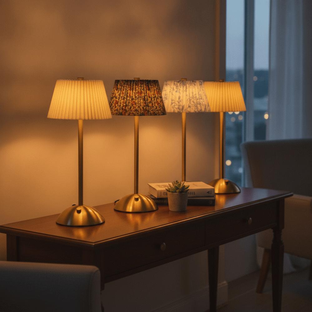 Metal Base Pleated Desk Lamp Fabric Shade Dimmable Touch Bedside Lamp USB Charging 3 Color Lights LED Night Light Bedroom
