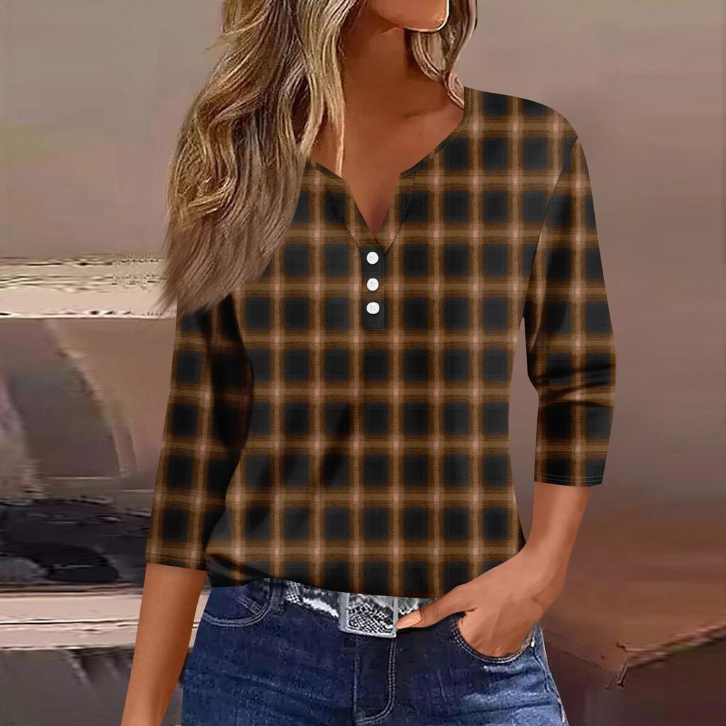 Women's Fashion Casual Three-quarter Sleeve V-neck Floral Print Top