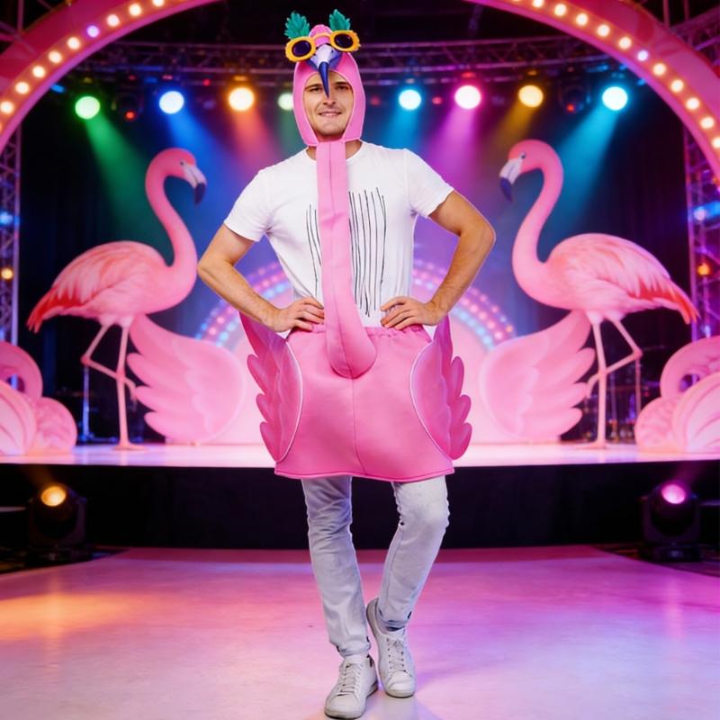 Pink Flamingos Costume Flamingo Hooded Jumpsuits Halloween Cosplay Costumes Flamingo Outfit for Flamingo Themed Party