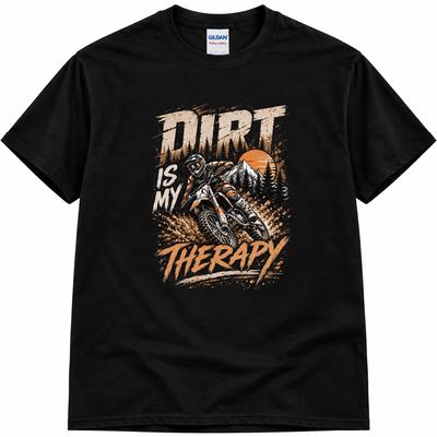 Dirt Bike T-Shirt Dirt Is My Therapy Motocross Racing Rider Tee S-5XL